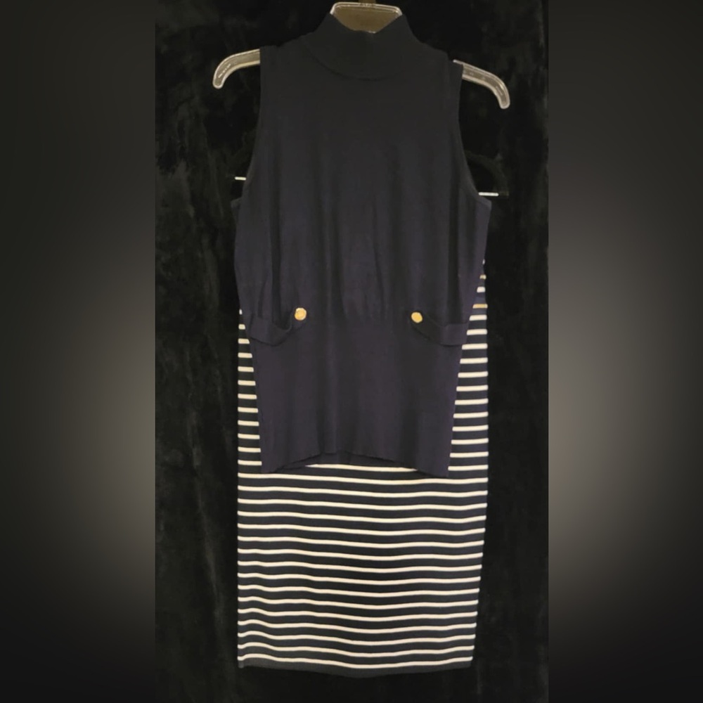 Cache Navy and White Striped Skirt and Top with Gold Details